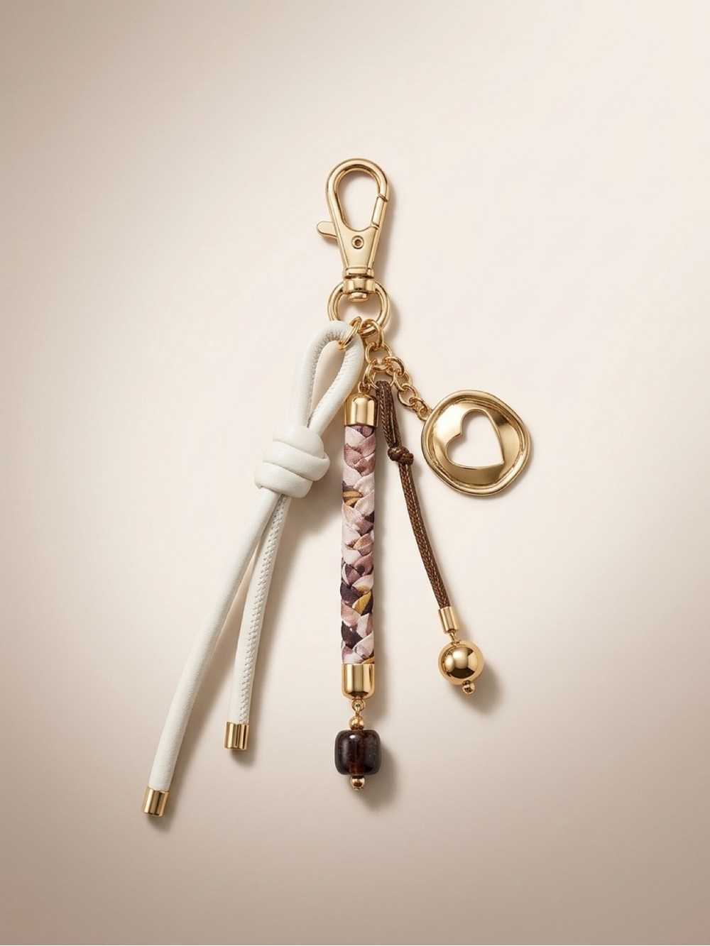 LOFT White and Gold Braided Charm Keychain Wristlet